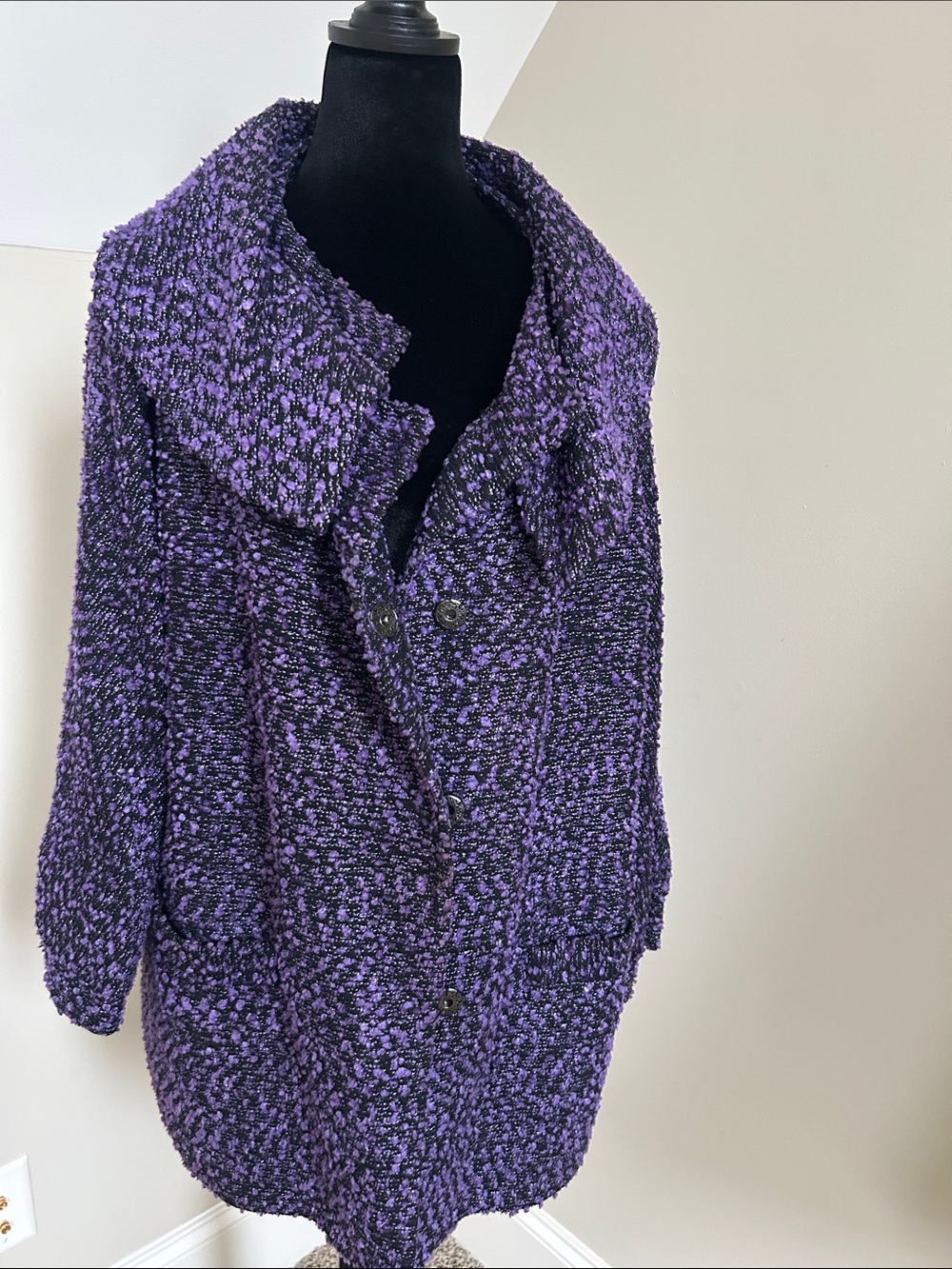 Doncaster Purple Bouclé Button-Front Cardigan Coat